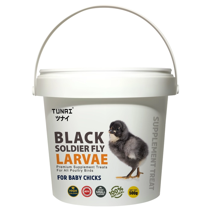 Tunai Black Soldier Larvae | 500g | 60X Calcium, Fortified with 40% Protein Energy, Natural Supplement Treat for Poultry, Hen, Chicken, cockBaby Chicken