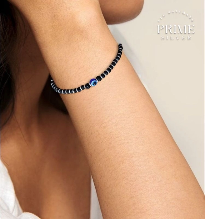 925 sterling silver customized black beads Nazariya bracelet, protect —  Vastustoreonline