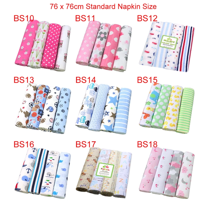 New Born 4pc Receiving Blanket Flannel Cotton Baby Swaddle Wrap Newborn Selimut Kain Bedung Bayi Lampin BS