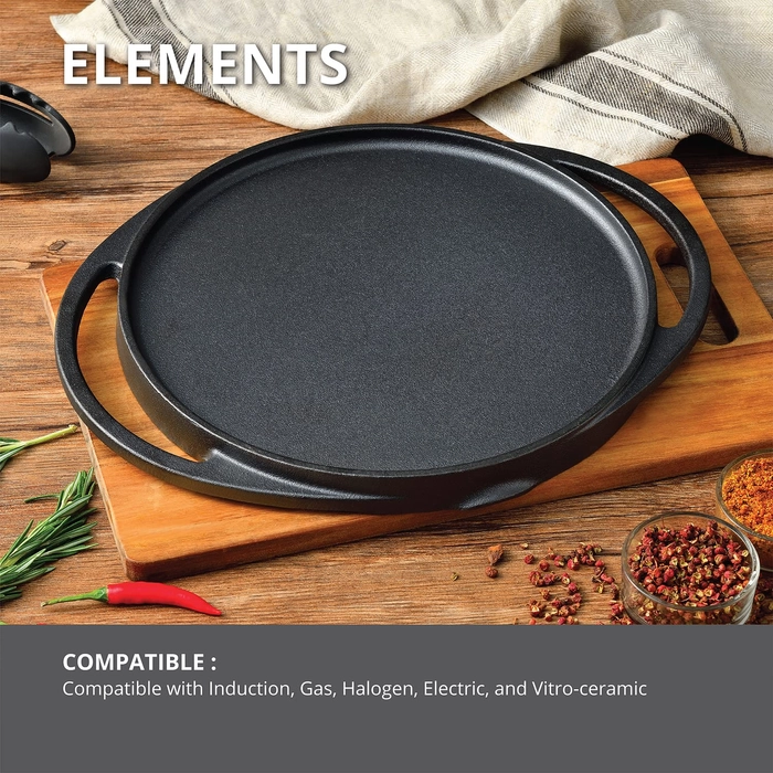 Bergner Elements Pre-Seasoned Cast Iron Dosa Tawa, 30 cm, Induction  Friendly, BlackSku Code : BG-34123-BK