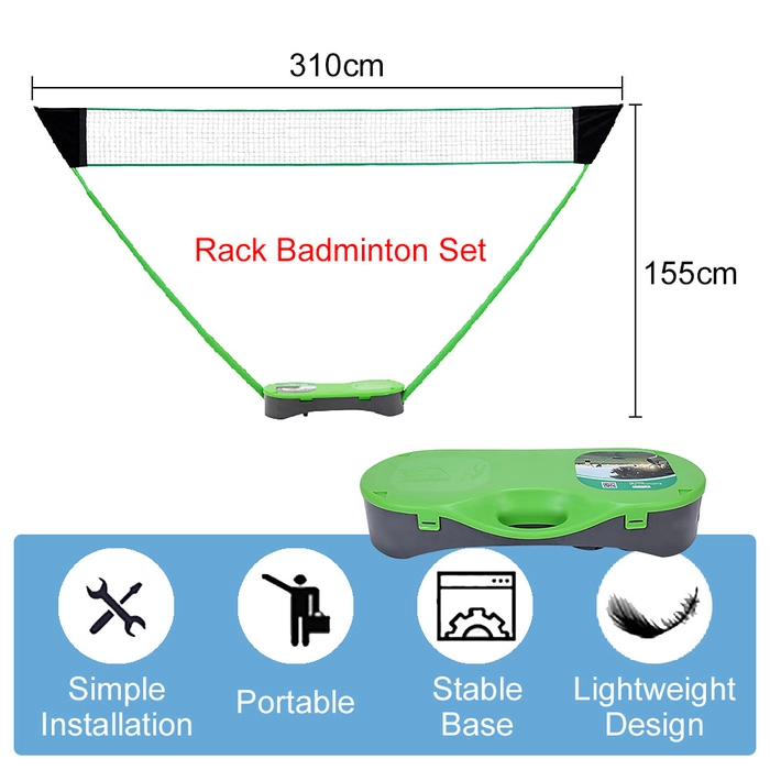 Badminton Play Set Free Racket & Storage Box Portable Sport Training Peralatan Sukan Racket Set Stand Pole