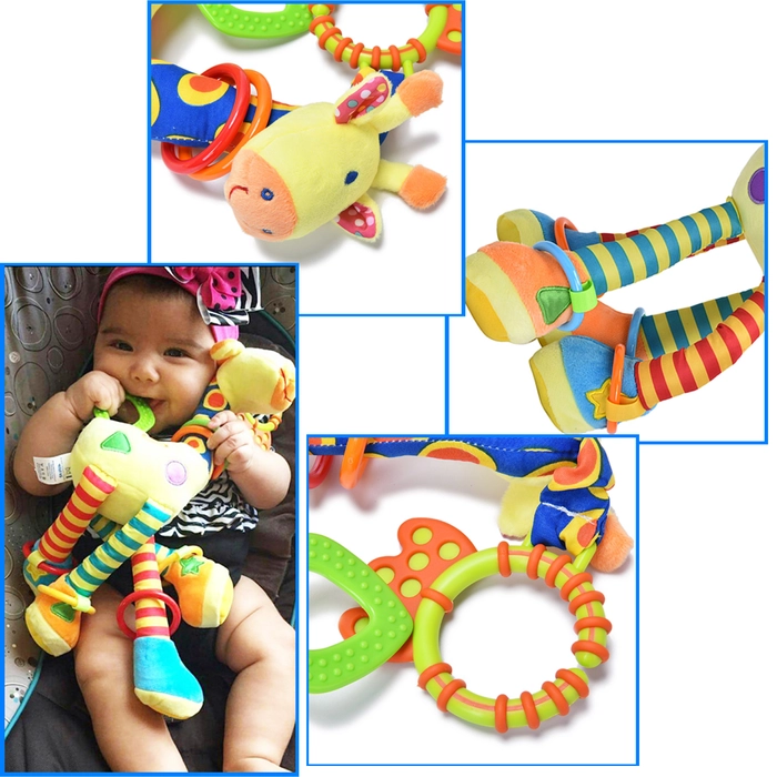 Baby Soft Hanging Stroller Early Development Plush Toy Giraffe Plush with Teether Rattle Happy Monkey