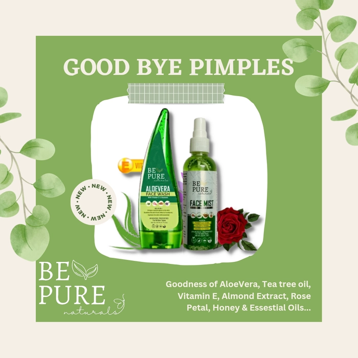 Be Pure Naturals Pimple & Acne Removal Combo including Aloevera Facewash with Vit-E & TeaTree Face Mist (120ml+100ml)