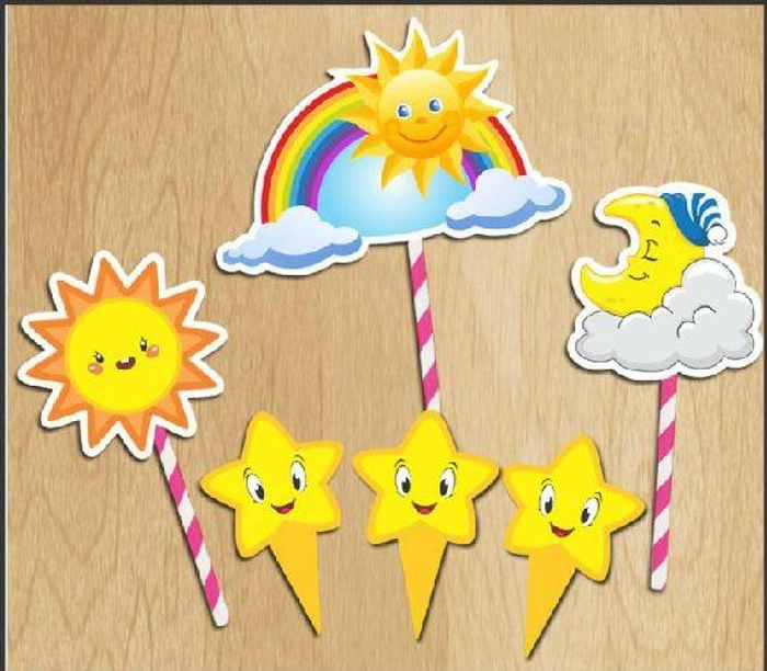 6 PCs Rainbow Theme Paper Cake Toppers Cake Decoration