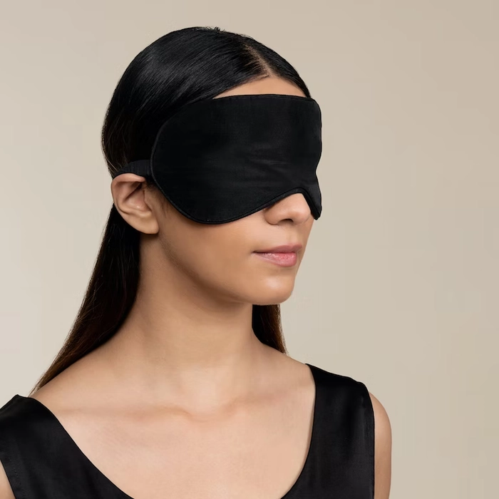 Sleepy Silk  Adjustable Silk Eye Mask / Silk Sleep Mask - Black Midnight
