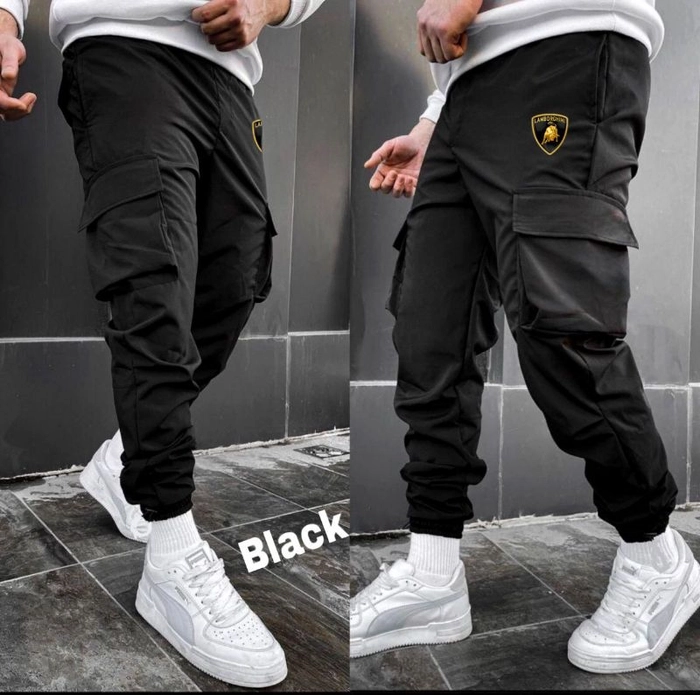 Black plain cotton trousers - Fabclub - 4059341
