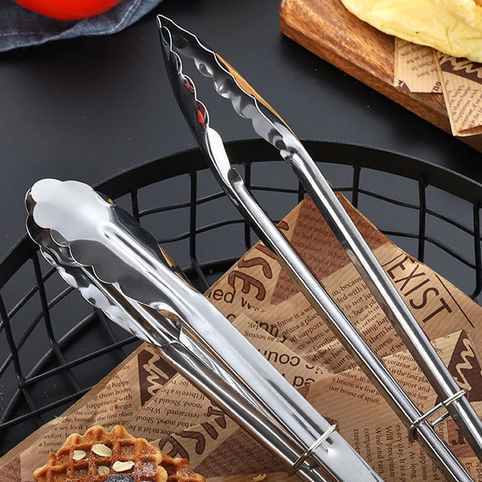 BBQ Tongs with Locking Serving Grill in Stainless Steel Catering Cooking Baked With Grip Cookware Non Slip Bake Utensil Tong Lock Design