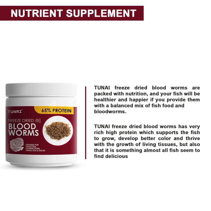 Tunai Superior Freeze Dried Blood Worms for Tropical Fishes Like Arowana, Oscar, Gold Fish, Flowerhorn, and Discus (25g - Freeze Dried Blood Worms)