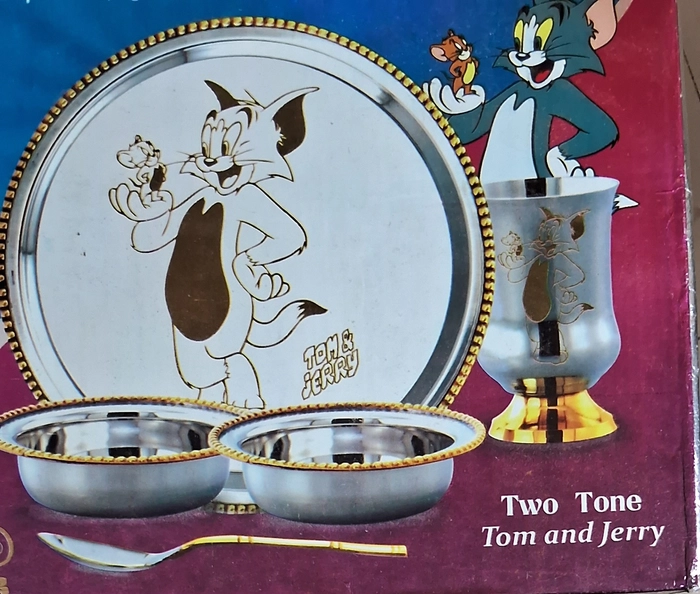 Kids First Step Dinner Set (Brass and Steel - two tone) - (With Tom Design)