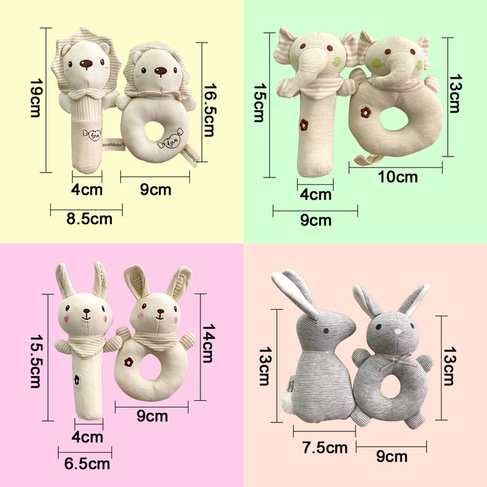 Baby Handgrip 2in1 Set Rattle Hand Grip Beeper Infant Toddler Early Development Toy 100% Soft Cotton