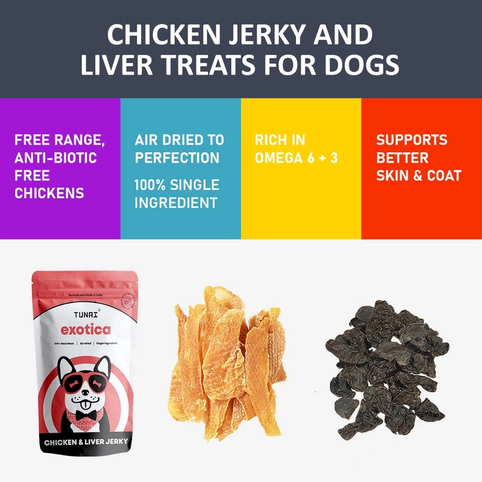 Tunai Chicken and Liver Dog Jerky | Air Dried Dog Treats (Pack of 2) Training Treats for All Large Adult Dog Breeds, Indian Hounds, Mini and Medium Dogs, Weaning Puppies, 50g