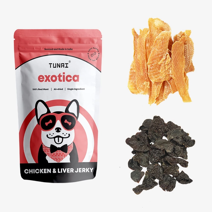 Tunai Chicken and Liver Dog Jerky | Air Dried Dog Treats (Pack of 2) Training Treats for All Large Adult Dog Breeds, Indian Hounds, Mini and Medium Dogs, Weaning Puppies, 50g