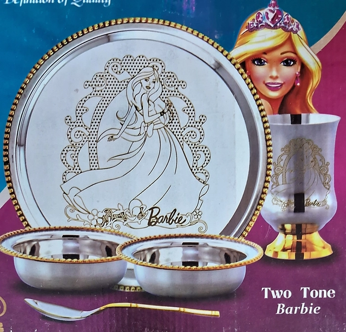 Kids First Step Dinner Set (Brass and Steel - two tone) - (With Barbie Doll Design)