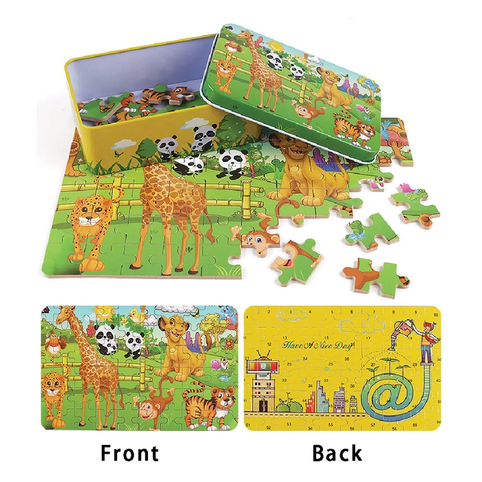 Kids puzzle Mini-Puzzle 60 Pcs Cartoon Wooden Puzzle with Small Tin Box Package