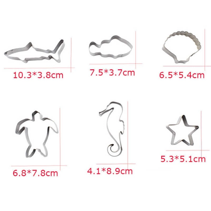 6 PCs Set Sea Cookie Cutters Shell Turtle Shark Fish Stainless Steel Biscuits Fondant Cutter Cake Tools - Divena In