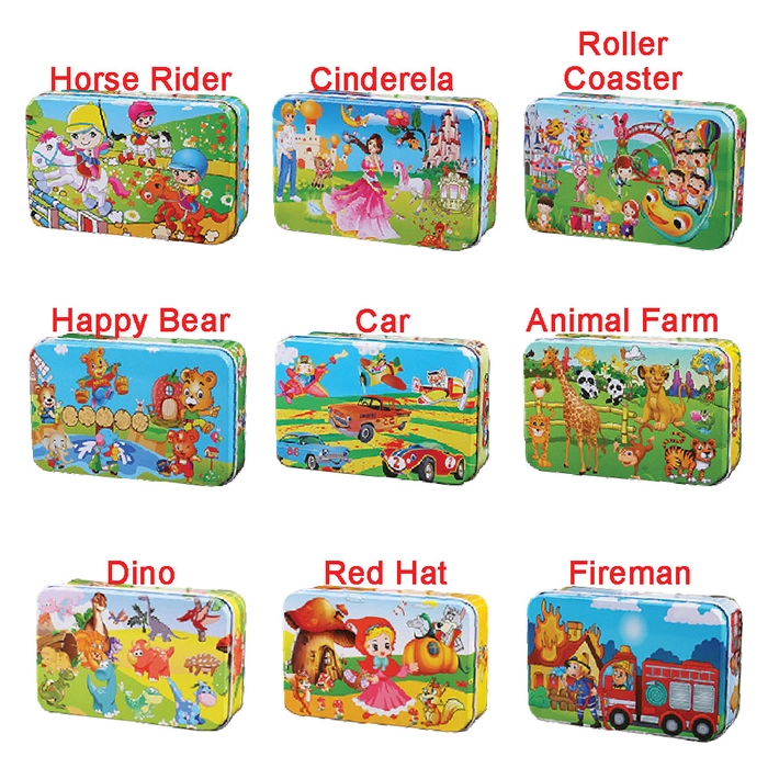 Kids puzzle Mini-Puzzle 60 Pcs Cartoon Wooden Puzzle with Small Tin Box Package