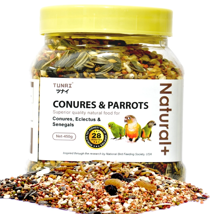 Tunai Natural + 28 Varieties of Native Millets, Seeds and Mineral Foods for Birds (Conures and Parrots, 450g)