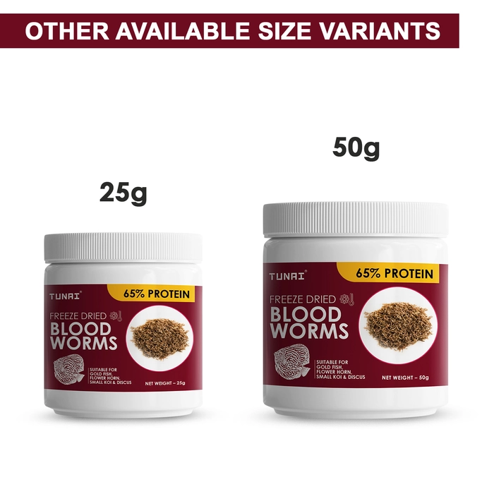 Tunai Superior Freeze Dried Blood Worms for Tropical Fishes Like Arowana, Oscar, Gold Fish, Flowerhorn, and Discus (25g - Freeze Dried Blood Worms)