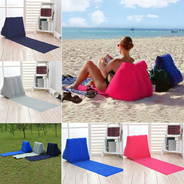 PVC Inflatable Wedge Cushion Portable Travel Backrest Waterproof Flocking Fabric Triangle Back Mattress Camping Seat Pad