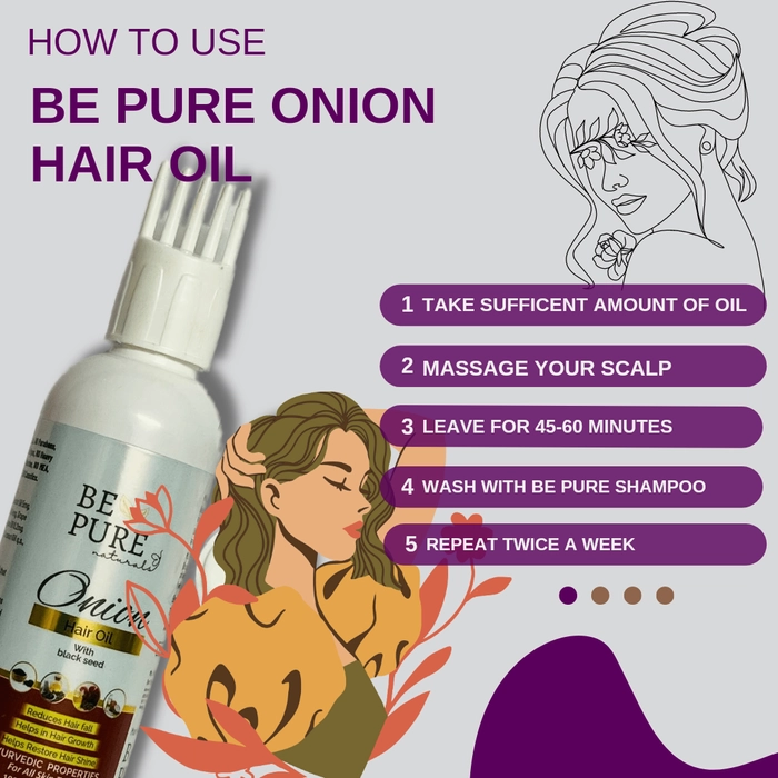 Be Pure Naturals Onion Hairoil with Black Seed oil that controls Hairfall, Dandruff, Damaged Hairs, Thin Hair, Split Hair & gives Healthy Growing Hair (100% Ayurvedic Oil, 100ml)