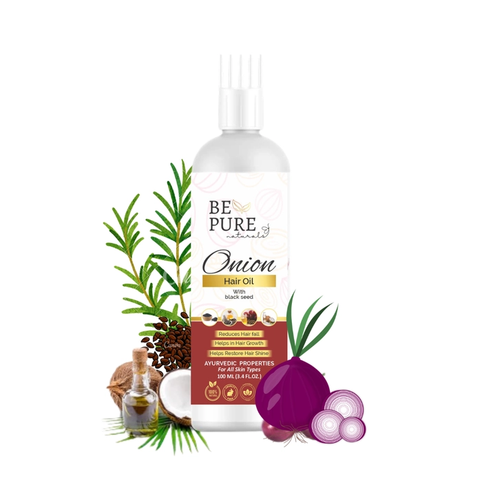 Be Pure Naturals Onion Hairoil with Black Seed oil that controls Hairfall, Dandruff, Damaged Hairs, Thin Hair, Split Hair & gives Healthy Growing Hair (100% Ayurvedic Oil, 100ml)