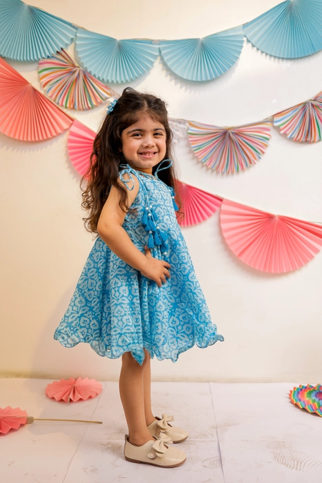 Cloudy sky tassel dress Tiny Colour Shop kids ethnic wear