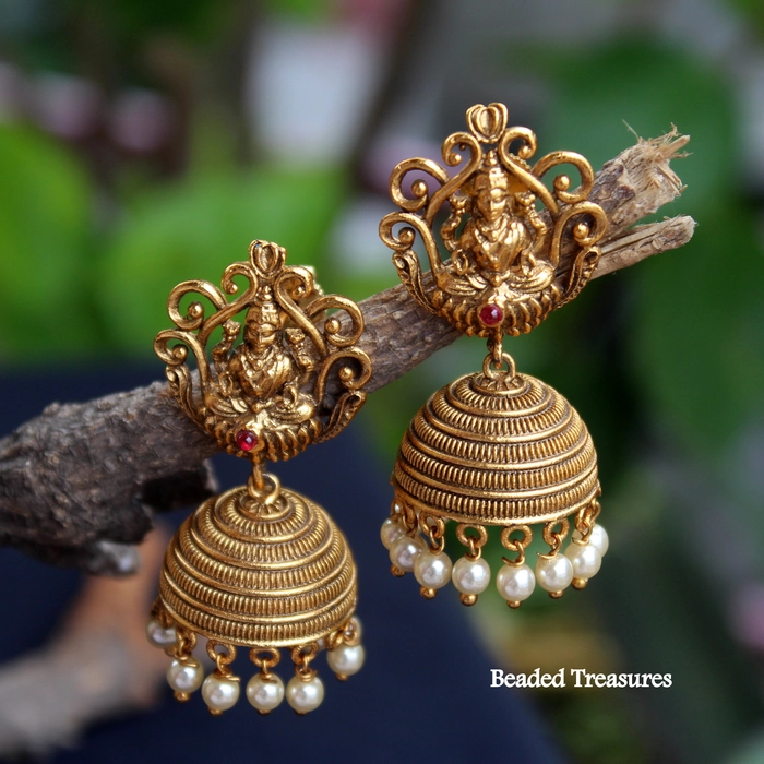 Antique Gold Jhumka 011 Beaded Treasures