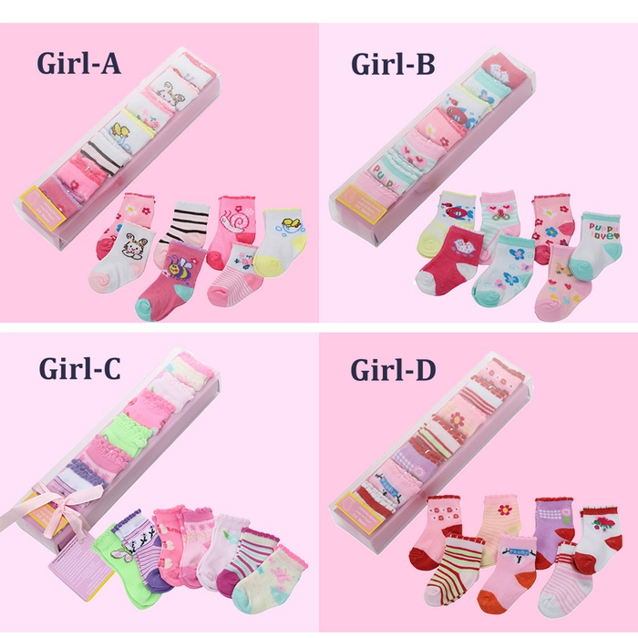 7 pairs Infant Baby Sock Gift Set Newborn Baby Girl Boy Socks NB-6m