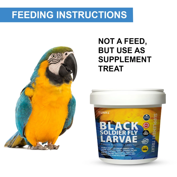 Tunai Black Soldier Larvae Poultry Food | 500g | 60X Calcium, Fortified with 40% Protein Energy, Natural Supplement Treat for Poultry Feed, Hen, durck, Turkey, Goose,Chicken, Cock and Baby Chicken