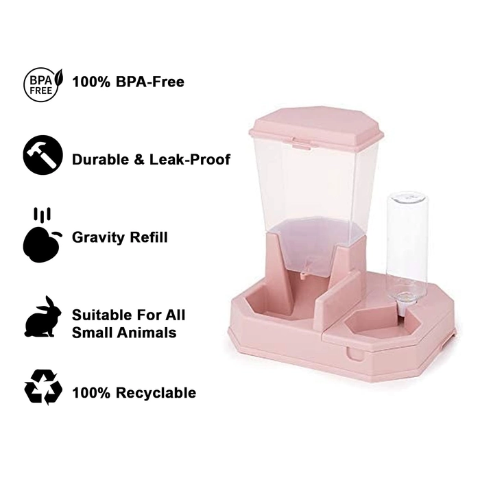 Tunai TWO IN ONE Multi-Purpose Gravity Based Automatic Pet Feed and Water Dispensers for Adult Cats, Kittens, Small Dog Puppies, Detachable Design Compartments Can House 1.5KG Dry Feed and 500ML Water