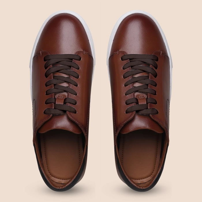 Cognac Brown Leather Low Tops Shoes for Men | Leather Men Footwear