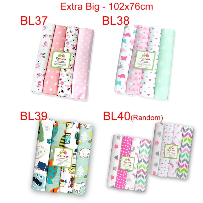 Baby Cotton Receiving Blanket 4pcs/Pack Extra Big (76x102cm) New Born Receiving Soft Flannel Newborn Blanket Cotton Swaddle Wrap Burp Cloth BL