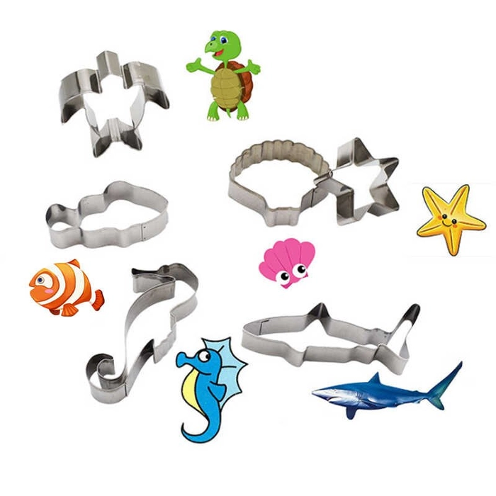 6 PCs Set Sea Cookie Cutters Shell Turtle Shark Fish Stainless Steel Biscuits Fondant Cutter Cake Tools - Divena In