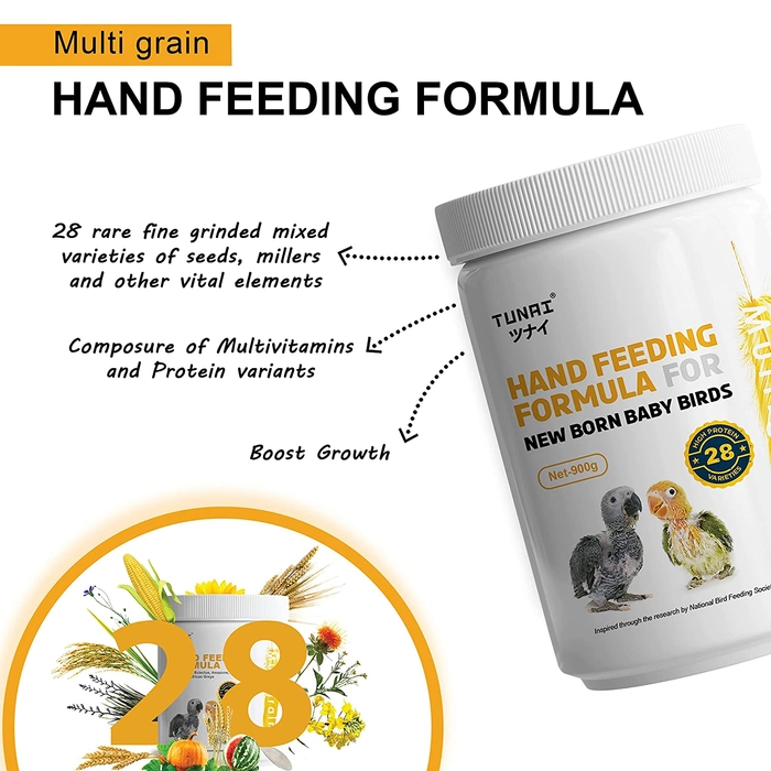 Tunai Multi Grain Mix Fine Powdered Hand Feeding Formula For All New Born Baby Birds, Fortified With Rich Content of Calcium And Protein, Essential For Your Petslife For The Growth Of Bones, Feathers