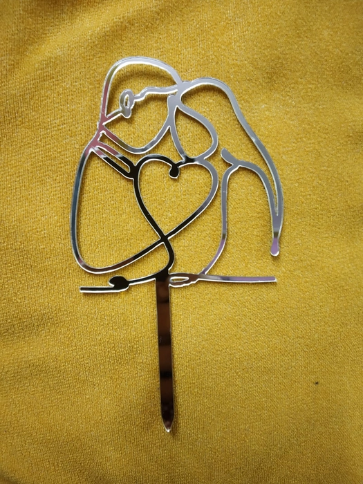Acrylic Minimalist Art Couple With Heart Valentine Cake Topper