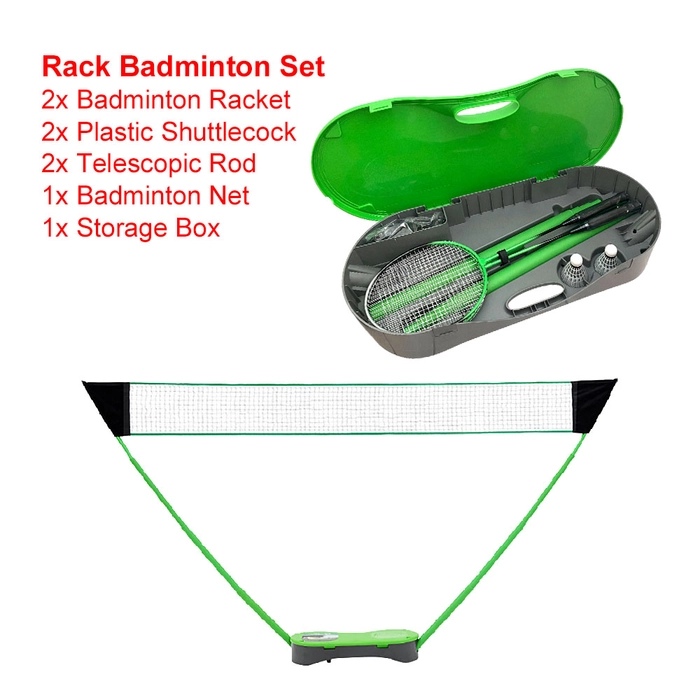 Badminton Play Set Free Racket & Storage Box Portable Sport Training Peralatan Sukan Racket Set Stand Pole