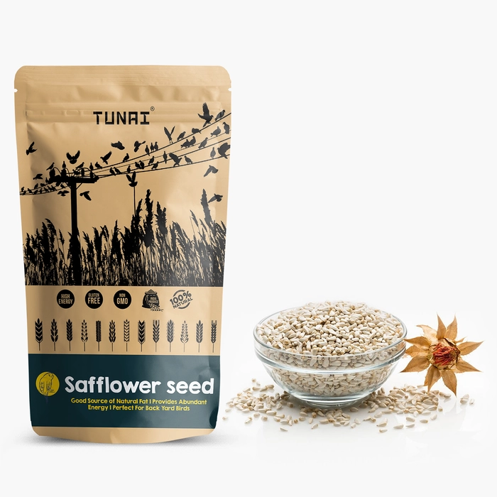 Tunai Safflower Seeds Bird Food | 450g | Perfect Bird Feed For CONURES, ECLECTUS, SENEGALS, CAIQUE PARROTS, COCKATEILS, SMALL CONURES, QUAKER PARROTS, AMAZONS, COCKATOOS, MACAWS, & GREY PARROTS Fortif