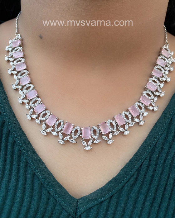 Hansika , Pink Stone studded Elegant Silver Finish Heavy Choker Neckla –  www.soosi.co.in