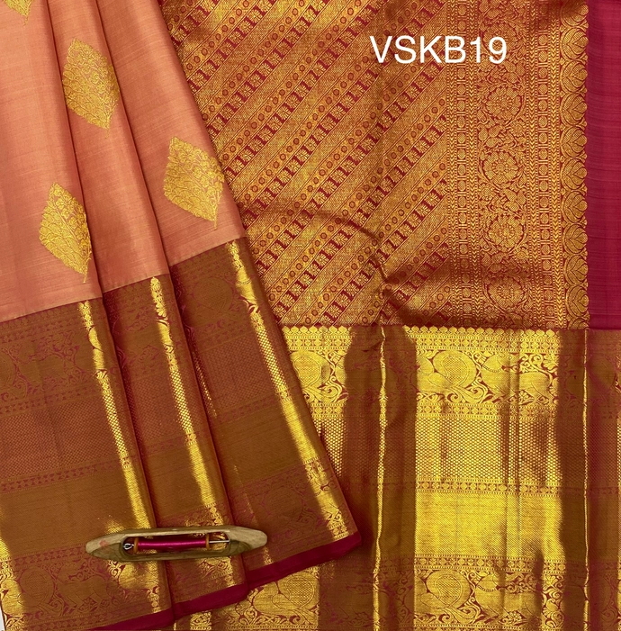 Buy VASTRANAND Beige & Pink Silk Blend Woven Design Kanjeevaram Saree -  Sarees for Women 12017372 | Myntra