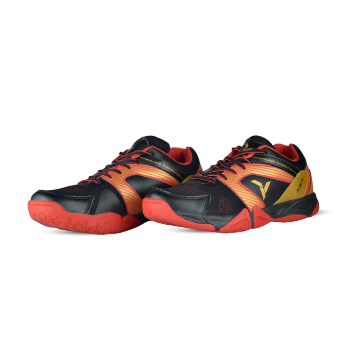 Young TNT Pro Badminton Shoes - (Red/Gold) - Warrior Sports (India)