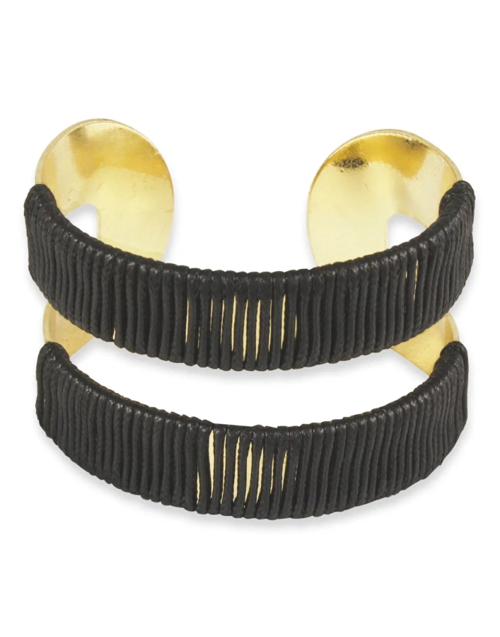 Men's Stainless Steel, Black PVC & 14k Gold Inlay ID Cuff Bracelet -  Accessories