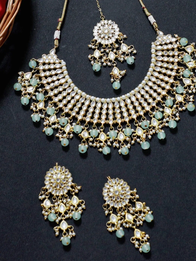 Green Kundan Necklace Set - Subhranika Jewellery Collection