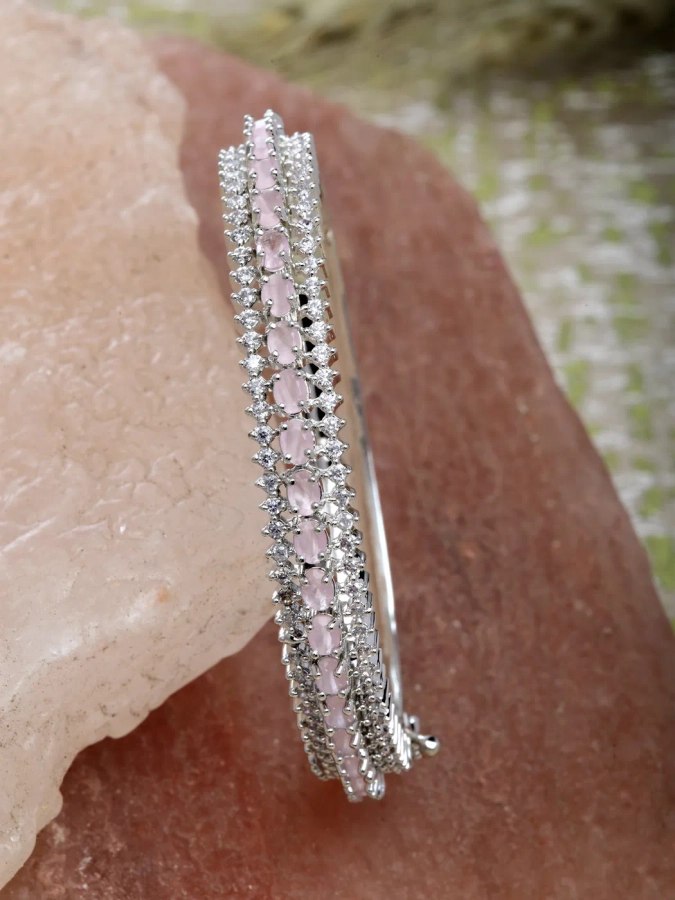 Buy Jazz and Sizzle Rose Gold Plated & Pink American Diamond Studded Bangle  Style Bracelet Online