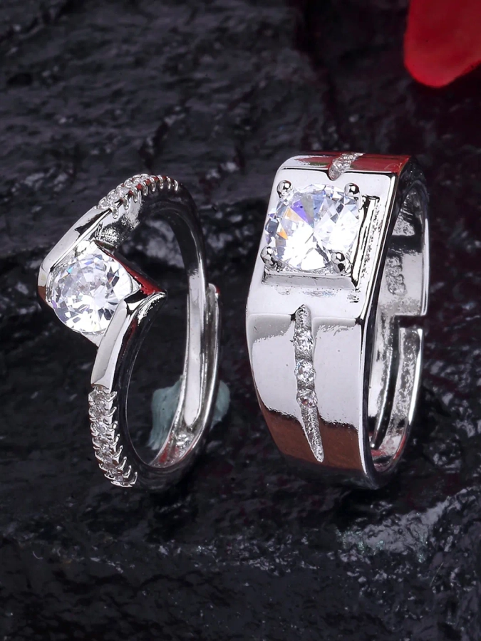 atjewels Elegant Couple Ring in on 925 Sterling Silver White Zirconia –  atjewels.in