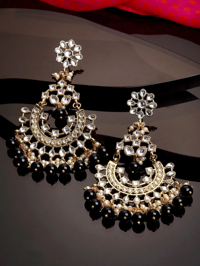 Buy Online Party wear cz jhumki chandbali earrings, black oxidised wedding chandbali  earrings, stone stu - Zifiti.com 1078887