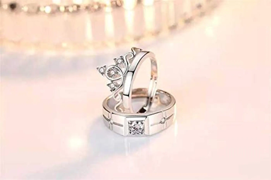 Platinum Plated Silver Crystal Elegant Couple Adjustable Ring Gift for Men  and Women