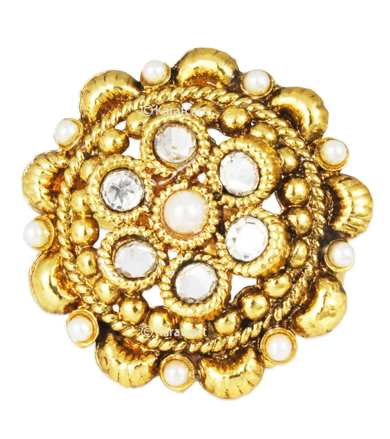Buy Oomph Gold Kundan Jadau Ethnic Floral Design Cocktail Ring Online At  Best Price @ Tata CLiQ