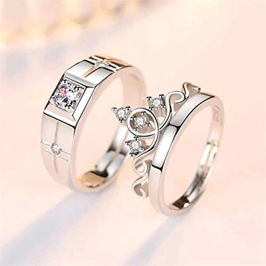 Matching Rings White Gold Plated Couple Rings 1CT CZ Wedding Ring Sets for  Him and Her - Walmart.com