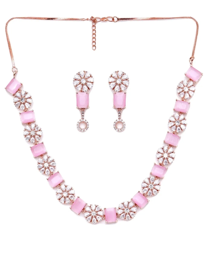 Hot pink necklace set, Exclusive designer necklace earrings set at ₹3550 |  Azilaa