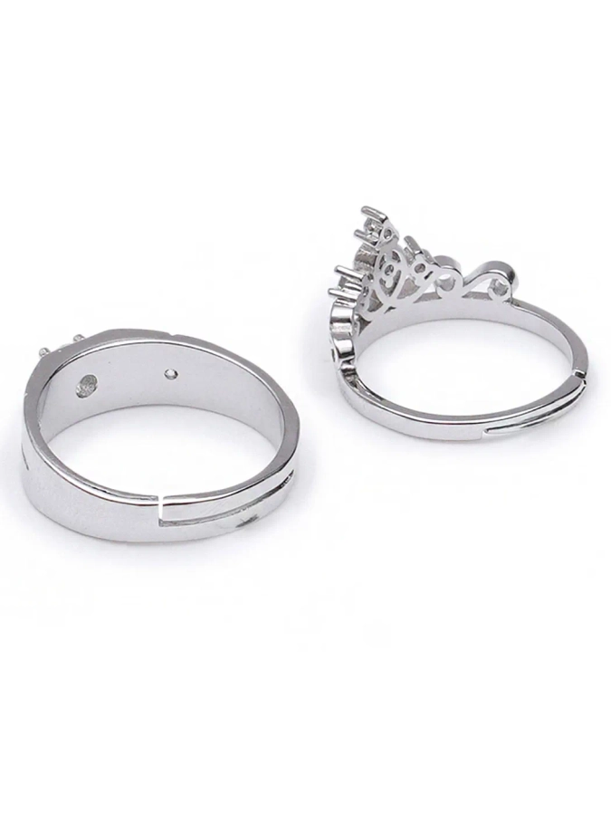 3Diamonds Twins Cloves 92 Couple Rings Platinum Plated 20 Mm - Silver